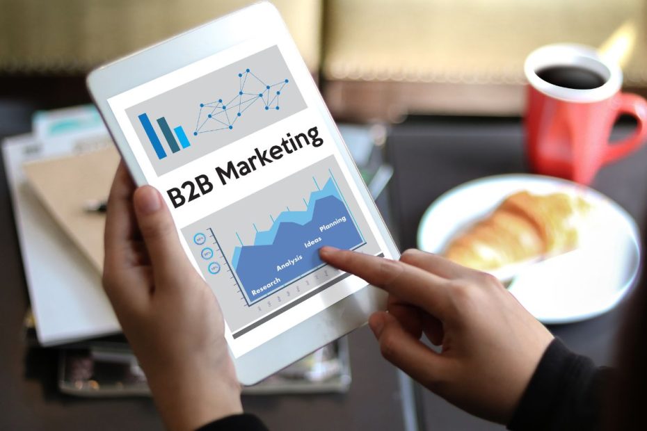 Layar gadget bertuliskan "B2B Marketing".